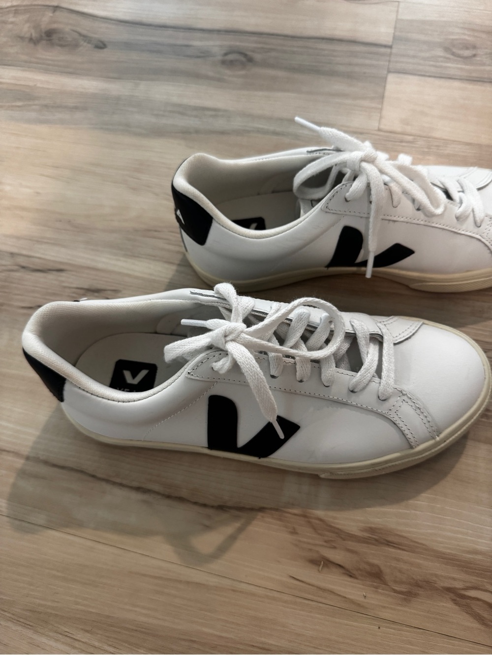 Veja White Leather Low-Top Sneakers with Black V Logo